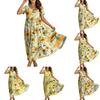 Women Casual Loose Bohemian Floral Dress Short Sleeve Long Maxi Summer Beach Swing Dress