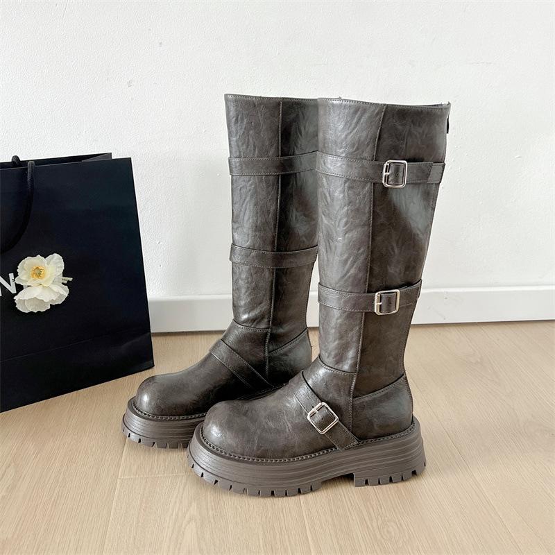 British style thick heel but knee knight boots women's 2025 autumn new retro versatile thin sweet cool buckle boots