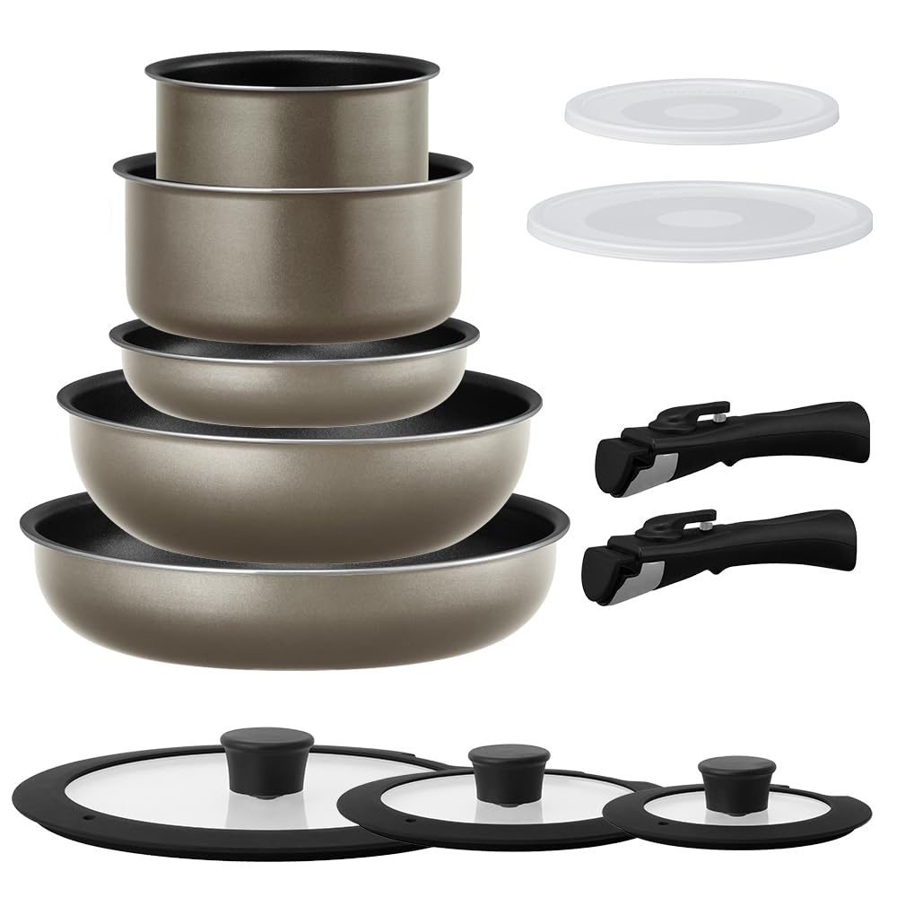 IRIS OHYAMA Frying Pan Removable 3 Metallic Greige 12-Piece Set, Diamond-Coated Pan, IH/Gas Compatible, Handle, Lightweight, Colors, IH/Gas