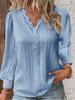 Women Lace Stitching Shirt Solid V-neck Simple Chiffon Decoration Hollow Out Design Fashion Elegant Top Office Lady Blouse