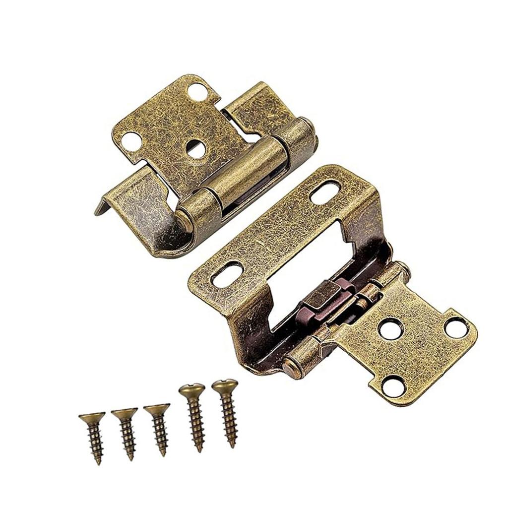 Pack of 2 Antique Steel Cabinet Hinges for Kitchen Door Partial Wrap Closing 1/2Inch Overlays Half Hide Designs