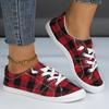 Women's Red & Black Checkered Print Casual Shoes - Breathable Fabric Upper Round Toe Design