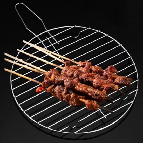 Barbecue Grill Mesh Round Carbon Steel Mesh Rustproof Stainless Steel High Temperature Resistant Prevents Food Falling Fit for Sausages Hot Dogs