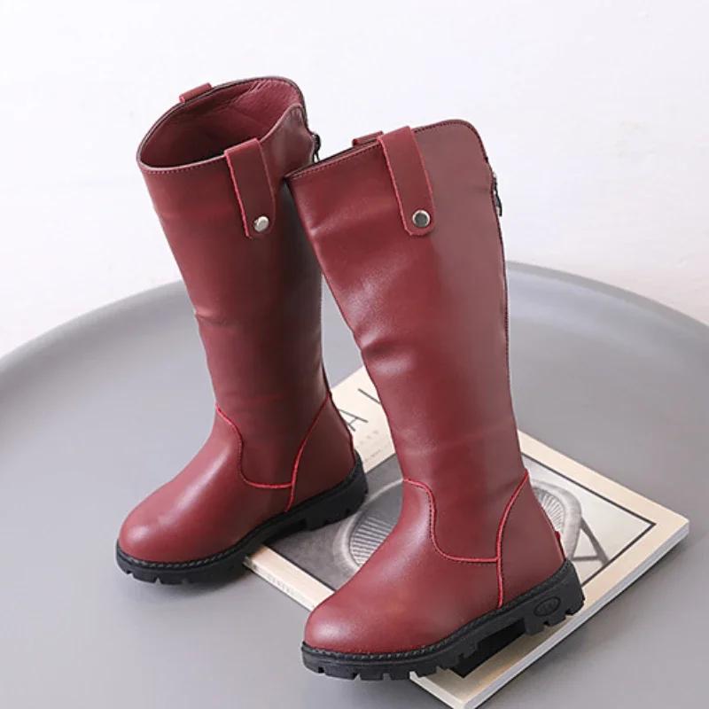 Winter Long Boots for Girls  Knight-high Snow Boots Kids Thin Cotton Warm Outdoor Princess Leather Boots