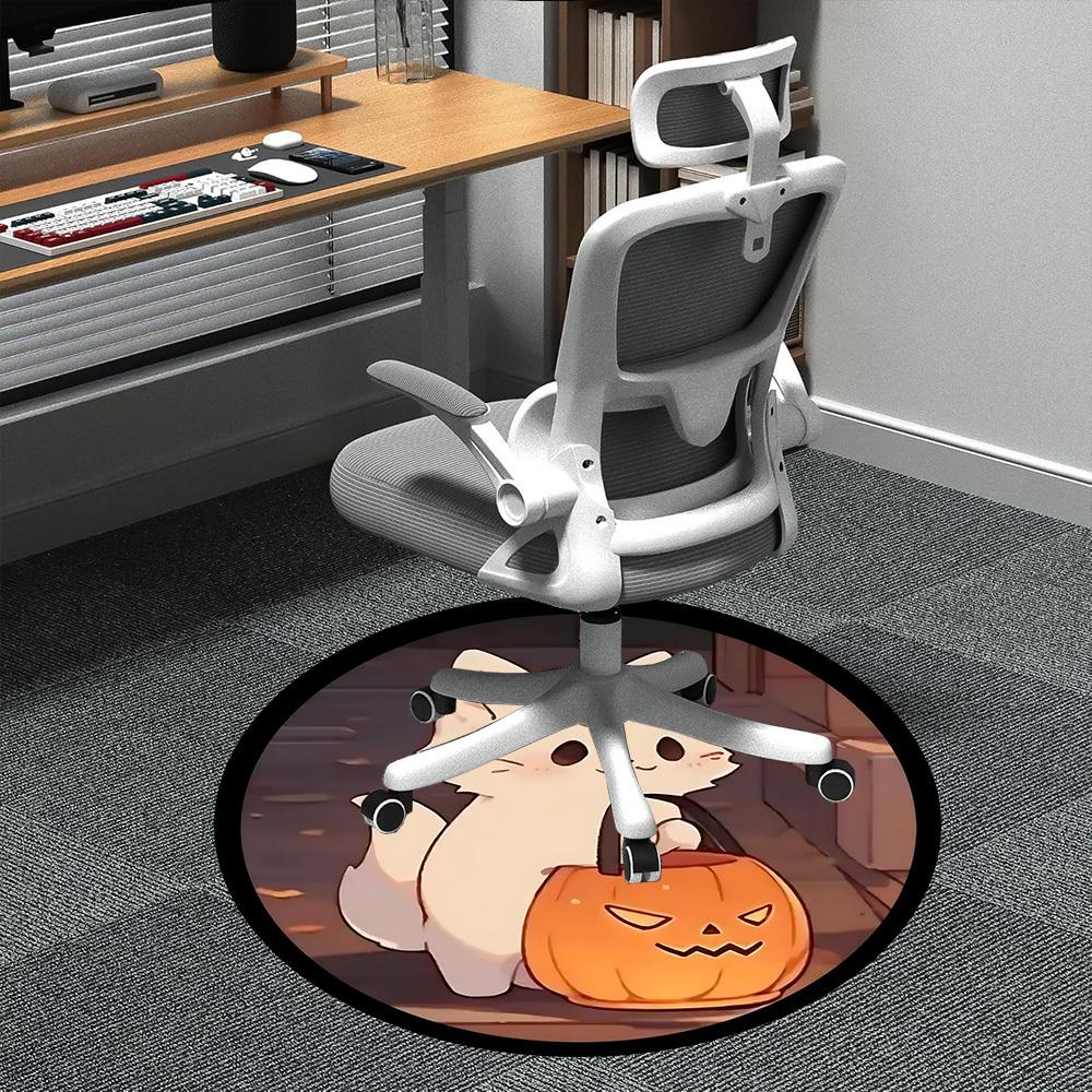 1PC Halloween Kitten Office Round Area Rug, Indoor Mat Suitable ForOffice, Under Office Chairs Bedroom Living Room Home Decor, Room Deco f030