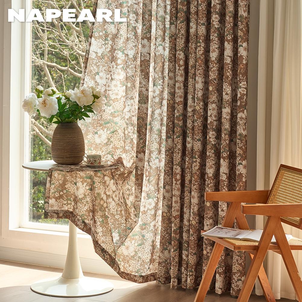 1PC NAPEARL Tende Oscuranti Stile Campagna Francese Tenda Finestra Stampata con Fiori Dipinti a Mano per Camera da Letto Soggiorno Decorazione Casa