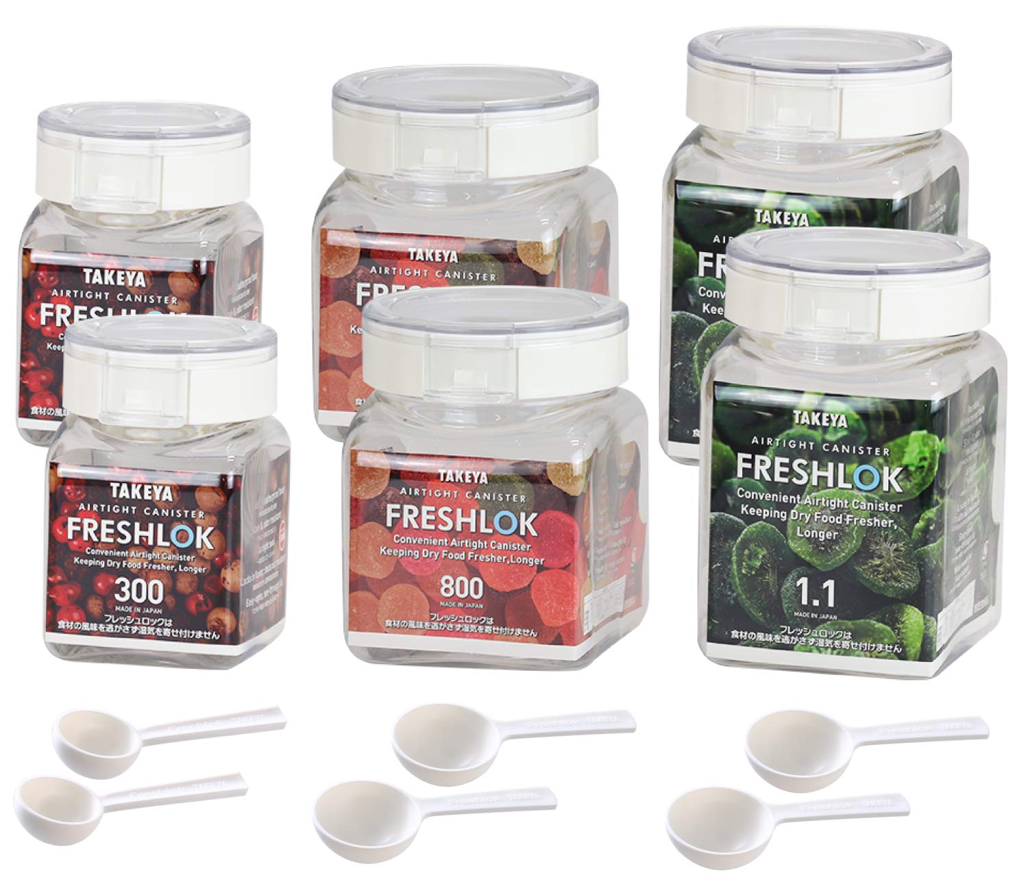 

Official Takeya Original FRESHLOK Assorted Set Square Storage Containers with Perfect for Potato and Snacks 6-Piece A, White, (300ml, 800ml, 1100ml)