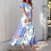 Women's Hawaiian Print Casual Round Neck Short Sleeve High Waist Dress