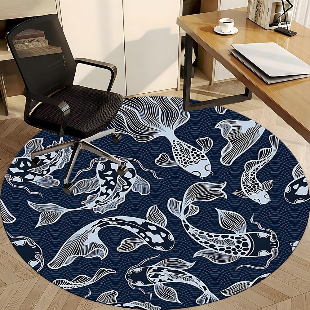 

1PC Koi Fish Pattern Chair Carpet for Office, Indoor Non-Slip Washable Carpet, Soft Comfortable Mat For Office Room yy250930279 80cm by 80cm