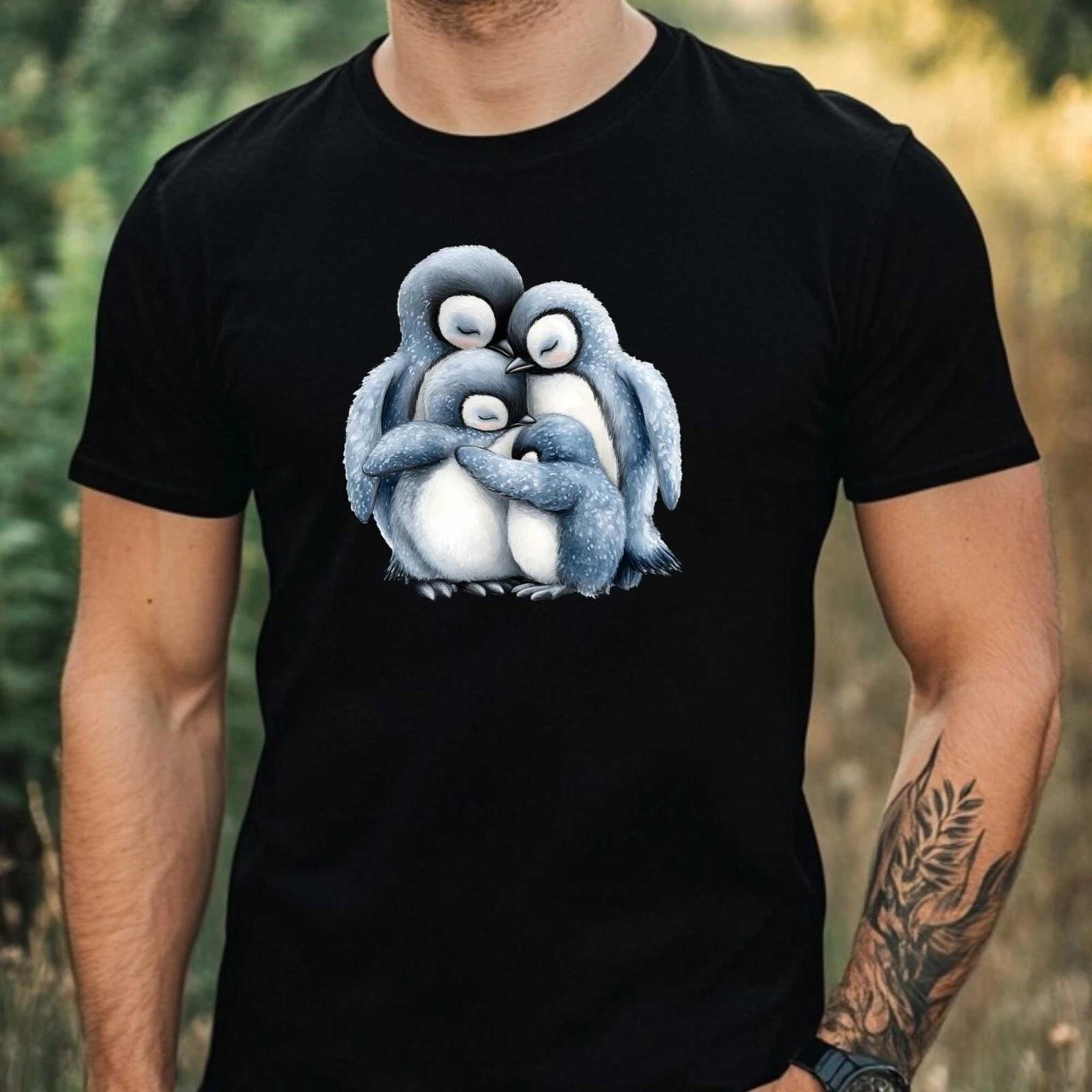 

Mens Winter Penguin Print Cotton 100% Cotton T-shirt Mens Tees Top Size XS to 5XL- M