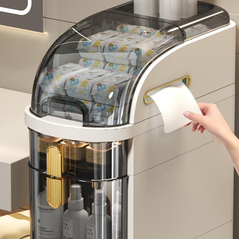 Slim Bathroom Storage Cabinet - Compact Side Cabinet with Drawer-Type Toilet Organizer Plastic Narrow Gap Storage for Bathrooms