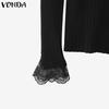 VONDA Autumn Women Turtleneck Long Sleeve Lace Hem Stretch Casual Knitted Sweater Undershirts