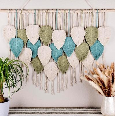 Boho Heimdekoration, Makramee Wandteppich Makramee Blatt Feder Wandbehang Dekor für Wohnzimmer Schlafzimmer, Boho Wandkunst Heimdekor
