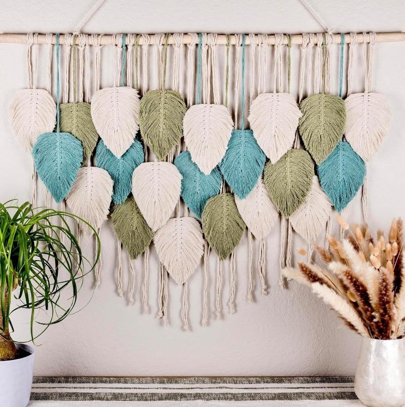 

Бохо Домашній Декор, Макраме Гобелен Макраме Листок Пір їнка Настінний Декор для Вітальні Спальні, Бохо Настінне Мистецтво Домашній Декор
