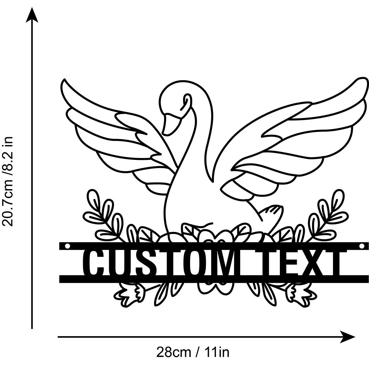 Custom Cute Swan Metal Wall Art Personalized Name Sign Home Decor Gift