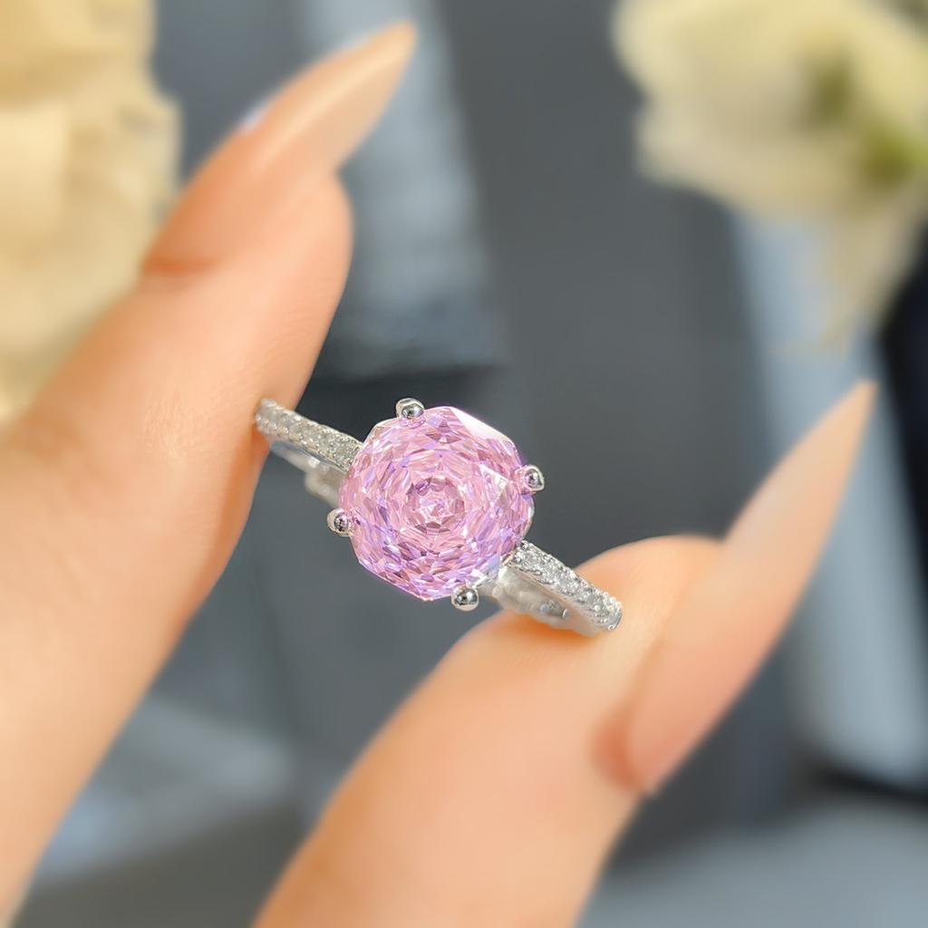 Achteck Millennium Schliff Set Ring Damen Leichter Luxus Premium Rosa Lila Lithium Champagner Gelb Hochkohlenstoff Diamant