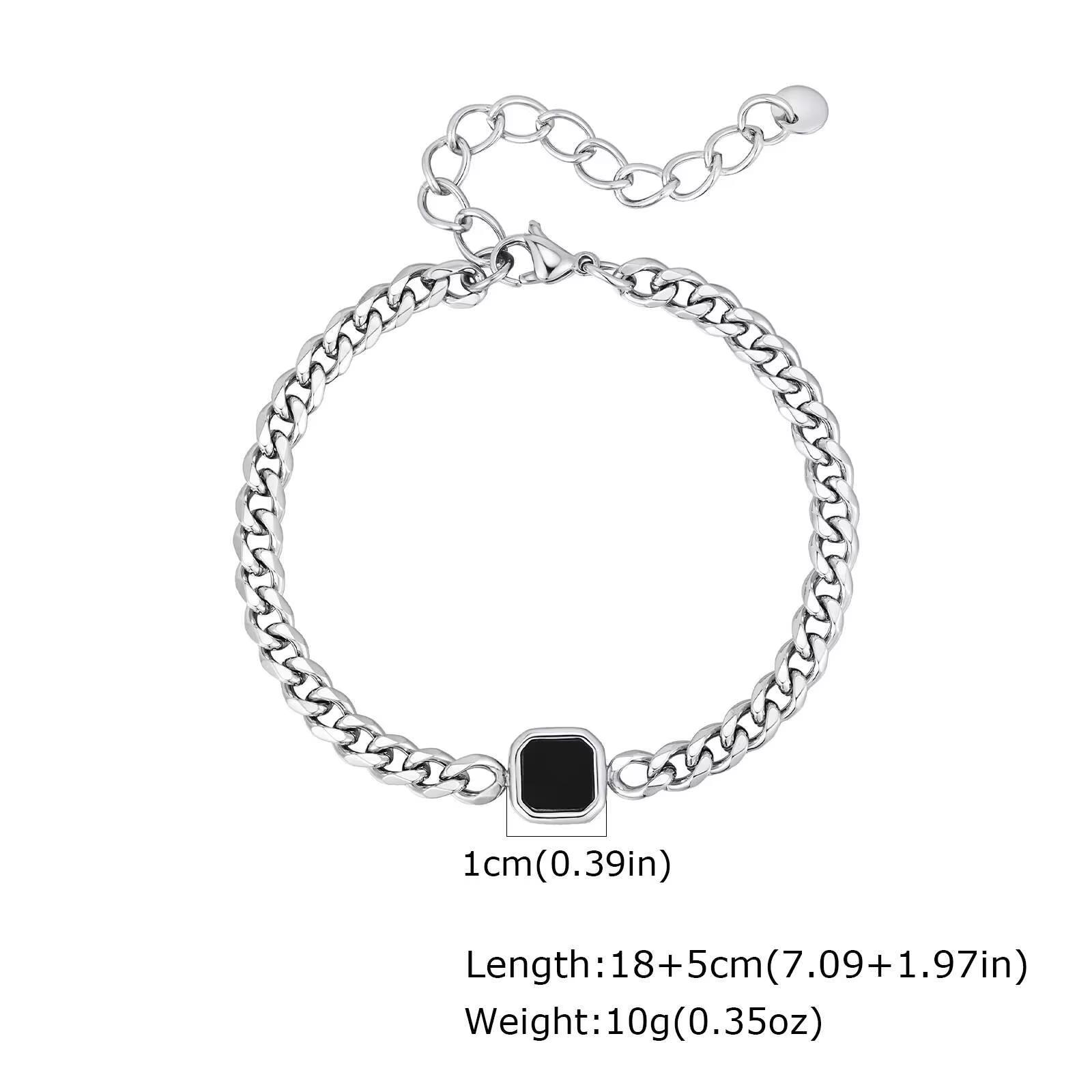 Vnox Men s Cuban Link Chain Adjustable Bracelet, Stainless Steel Acrylic Six-Sided Polished Jewelry Gifts for Husband Father Son