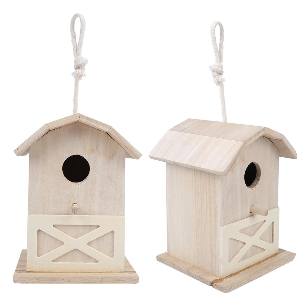 Mini Outdoor Wooden Bird House Nesting Cage Accessory for Garden Patio Decoration Ornament