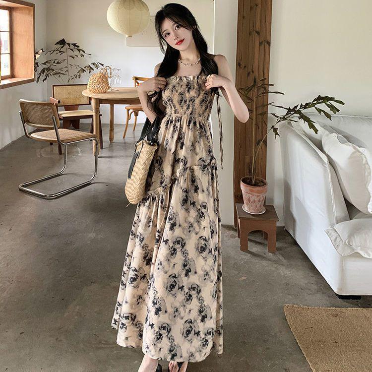 Plus Size French Floral Camisole Dress with Cardigan, Slimming Summer Long Dress for 2026