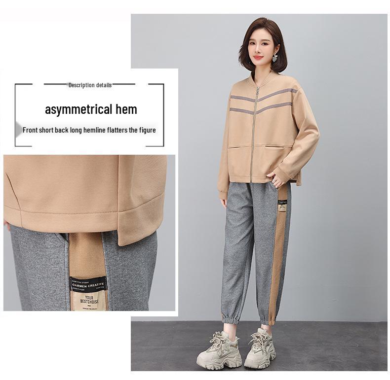 Women's 2023 Spring/Autumn Color Block Sportswear: Baseball Jacket & Jogger Set