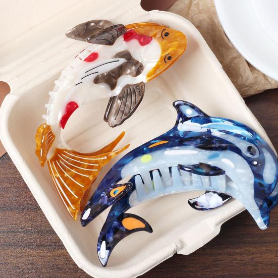 Women Hair Claw Ocean Series Dolphins Whales Shape Acetic Acid Hair Clip Large Size Back Head Hair Claw