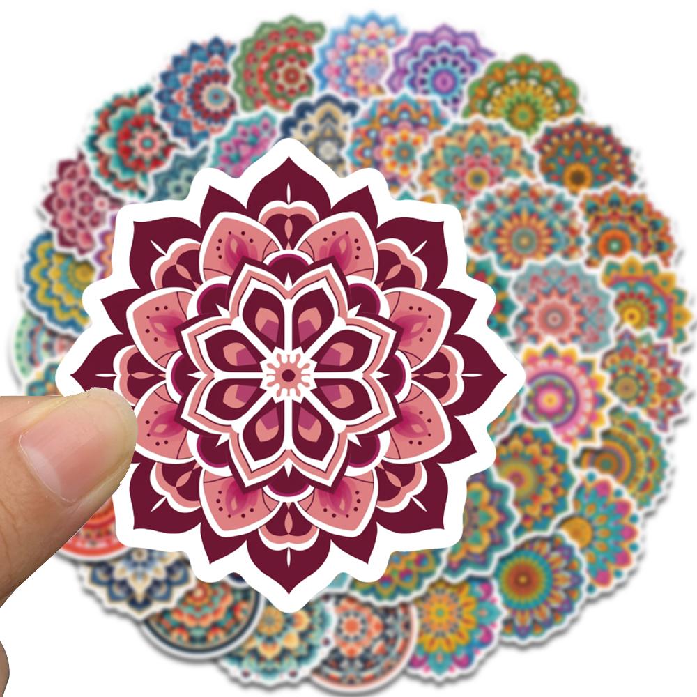 50/100PCS Cool Mandala Flower Stickers Flower Painting Laptop Graffiti Decoration Retro Luggage Skateboard Waterproof Decals