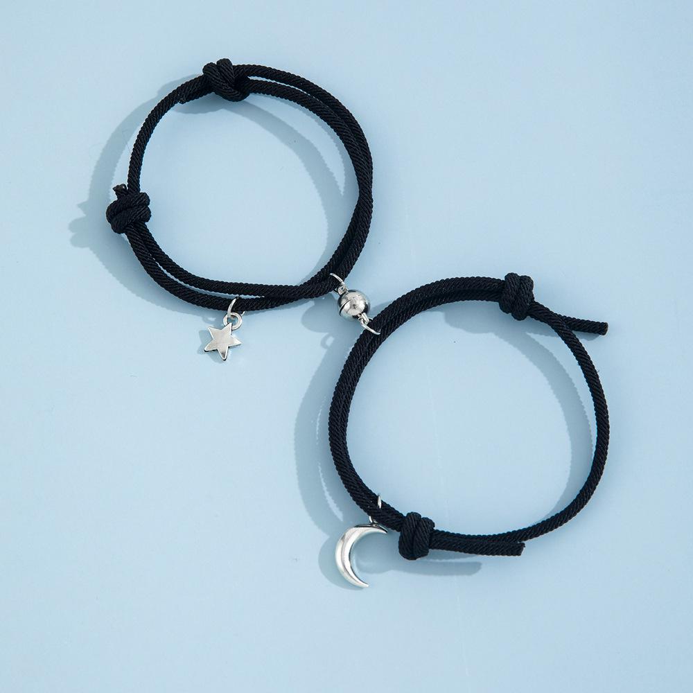 Star and Moon Magnetic Friendship Bracelet - Adjustable Handmade Rope for Couples and Friends