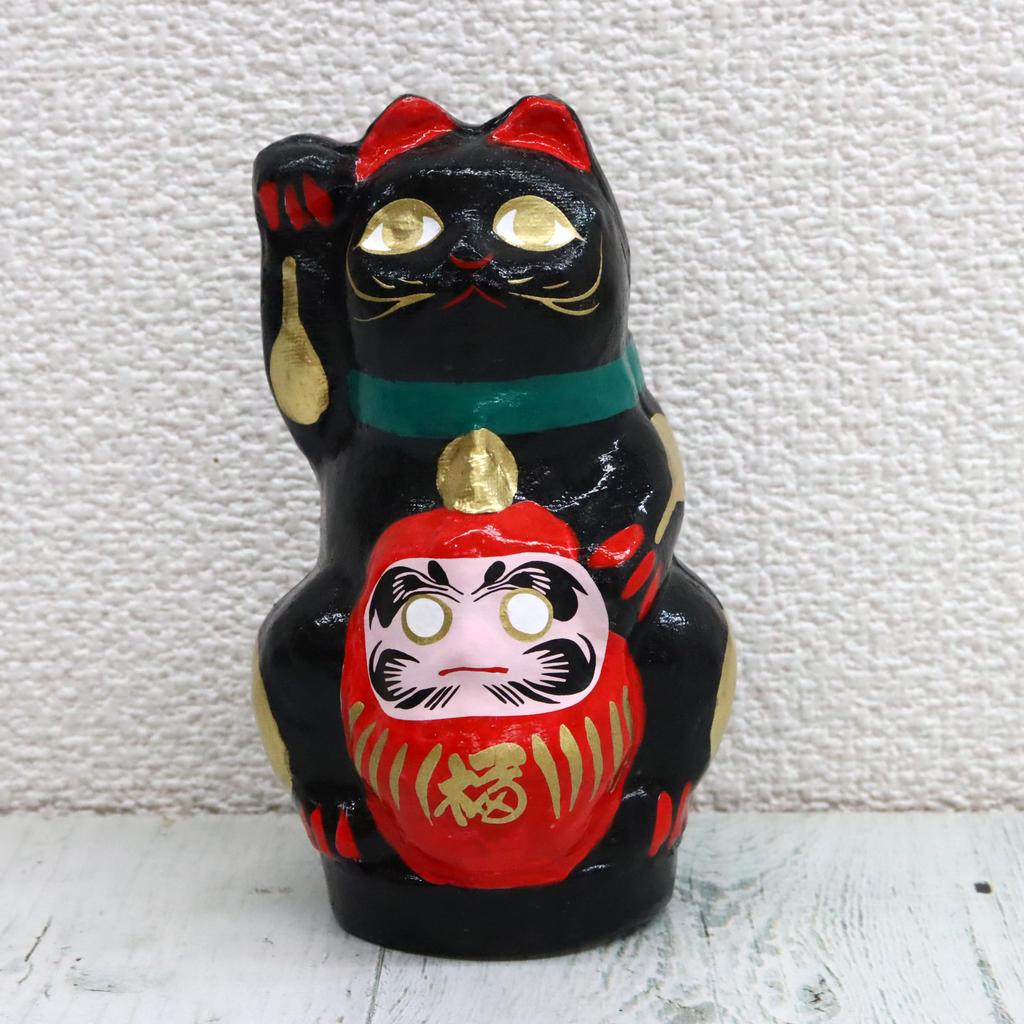Made In Japan Lucky Daruma Cat Black (Small)