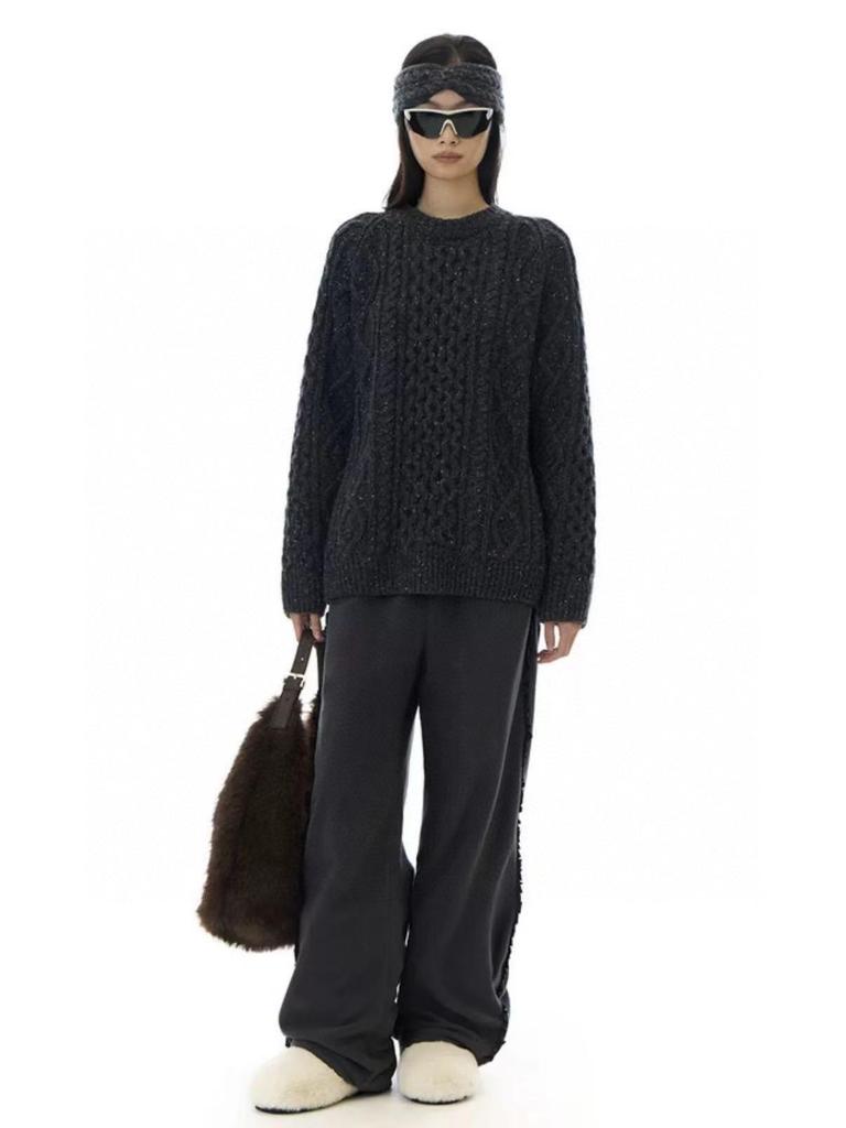 Available Korean Style Jennie Lace Patchwork Fleece Wide-Leg Casual Pants