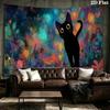 Black Cat Wall Tapestry Aesthetic Wall Hanging Printed Fabric Blanket Decorative Tapestries for Bedroom Living Room Home Decor
