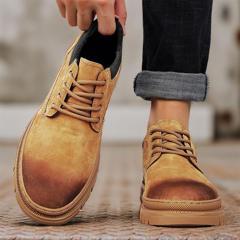 Mens Leather Casual Shoes New Retro Thick Sole Wear-resistant Comfortable Lace Up Flat Sneakers Outdoor Male Walking Shoes