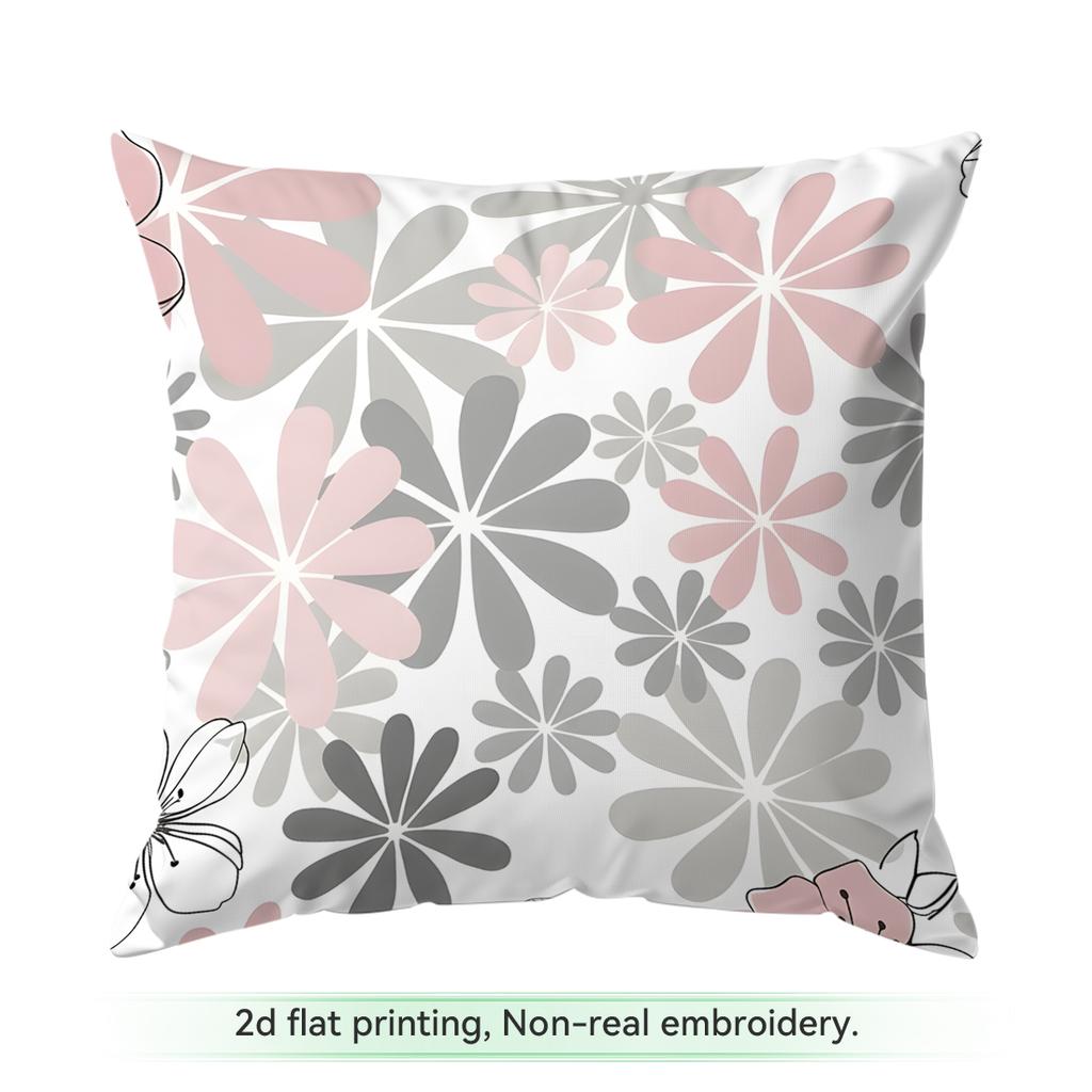 Pc Pink Gray Fresh Floral Pattern Singlesided Printed Pillowcase Cushion Coversuitable For Living Roombedroomcar Decoration