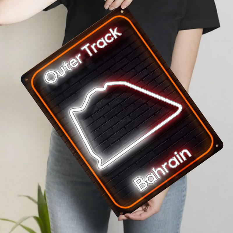 

Bahrain Outer Track Neon Style Metal Tin Sign Auto Racing Circuit Wall Decor for Garage Man Cave 20x30cm（7.8x11.8inch）
