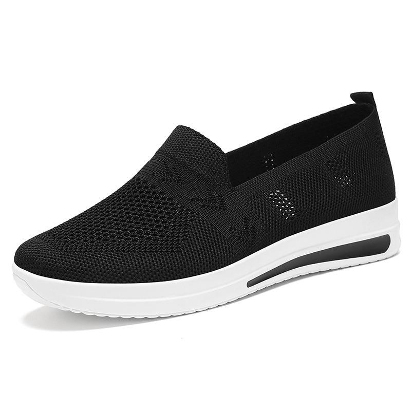 Women's Casual Shoes, Breathable Fly-knit Mesh Slip-on Shoes for Middle-aged and Elderly Mothers, Soft-sole Comfortable Slip-on Shoes.