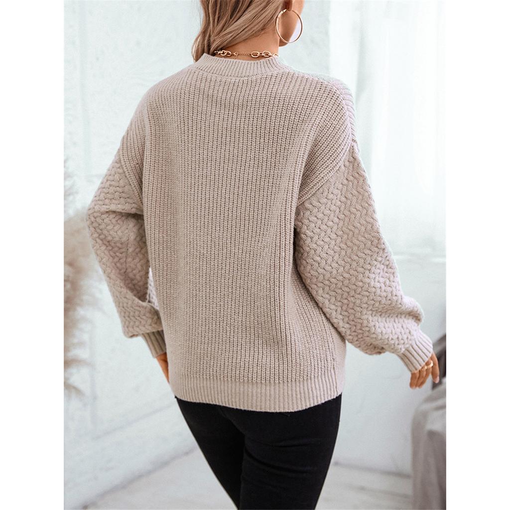 Solid Color Pocket Pullover Women's Sweater Autumn And Winter New Casual Round Neck Long Sleeve Knitted Sweater