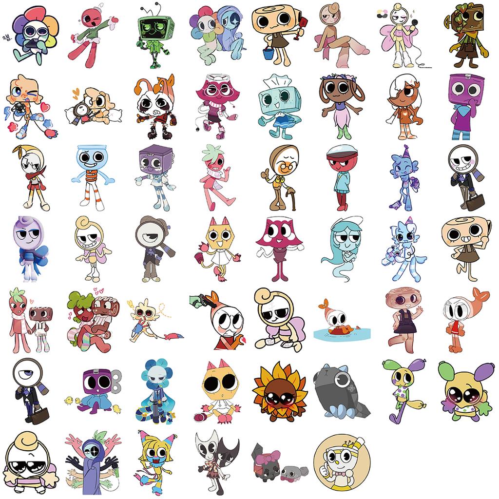 52PCS Dandys World Stickers Colorful Painted Cute Cartoon Animation Cup Laptop Mobile Phone Luggage Decoration Stickers
