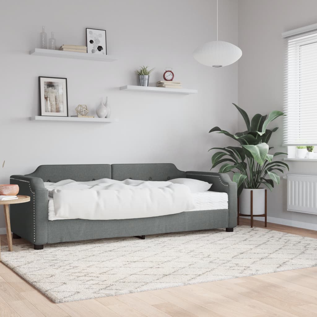 Daybed with Mattress Dark Grey 90 X 190 Cm Fabric