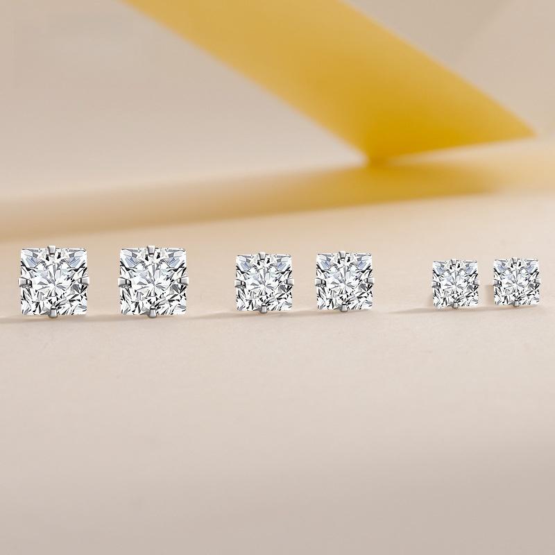 Minimalist 925 Sterling Silver Square Cut Cubic Zirconia Stud Earrings CZ Earrings for Women 4MM
