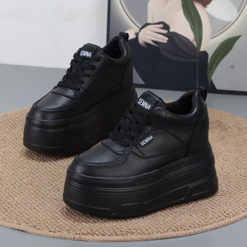 Fashion 10CM Microfiber Leather Vulcanize Women Casual Platform Wedge Chunky Sneakers Spring Autumn Shoes Size 34-40