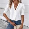 Blusa da Donna Scollo a V Manica Corta a Palloncino Vestibilità Regolare Casual Monocolore Top con Polsino Arricciato