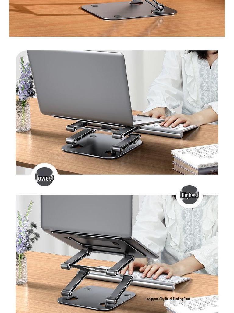 Carbon Steel Adjustable Laptop Stand - Three-Layer Riser for Desktop, Neck Support