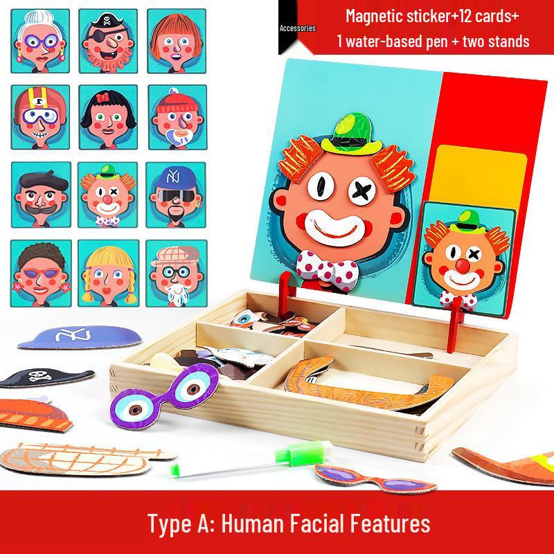 

Educational Five Senses Magnetic Dress-Up Puzzle for Kids (Ages 4-6) - Wooden Toy