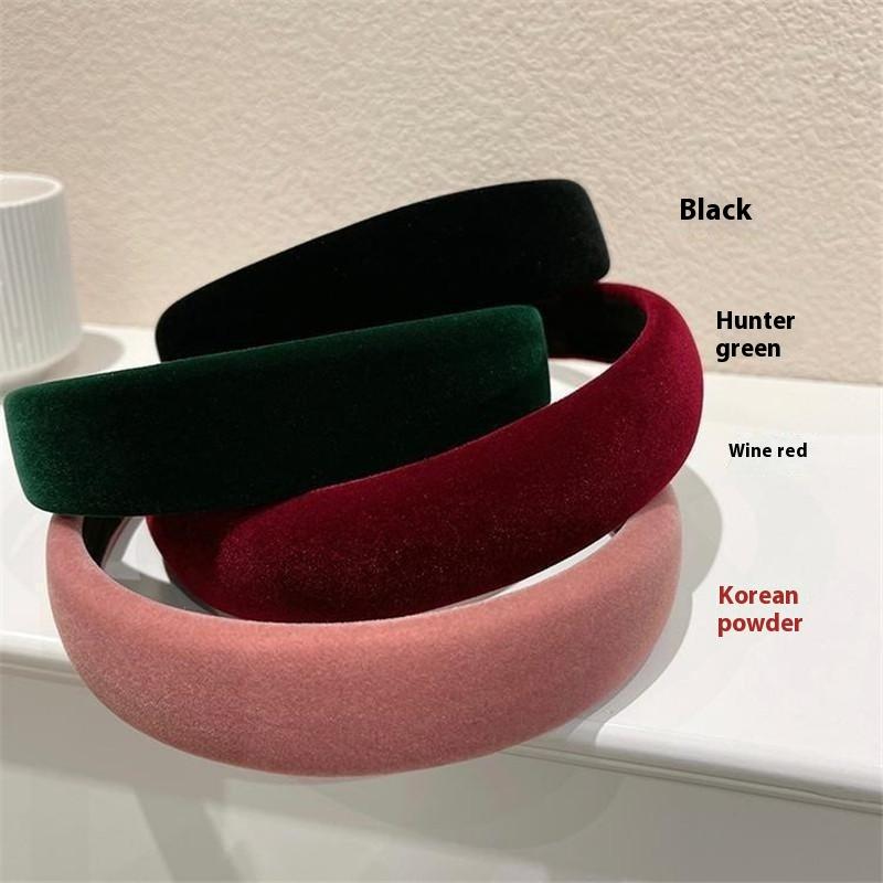Korean Retro Elegant Velvet Sponge Headband Winter High Cranial Top Wide Edge with Red Press Hair Clamp