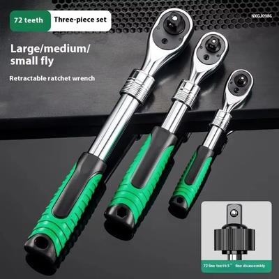1/4" 3/8" 1/2" Drive Retractable Ratchet Wrench Drive Rotating 72 Teeth Socket Wrench Chrome-vanadium Steel Extendable Handle