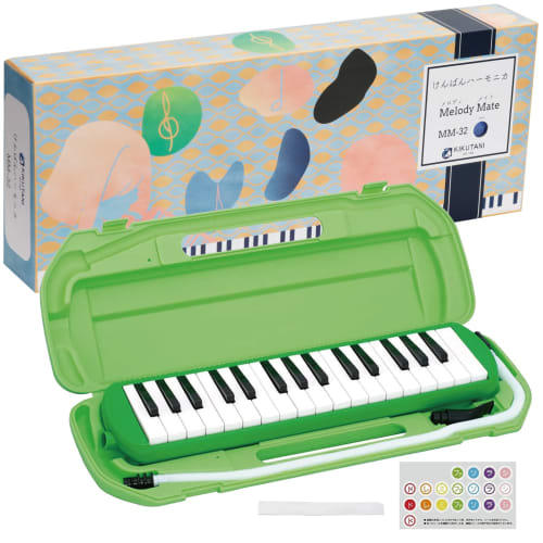 Kikutani MM-32 GREEN 32-Key Keyboard Harmonica with Do-Re-Mi Labels and Name Stickers, Green