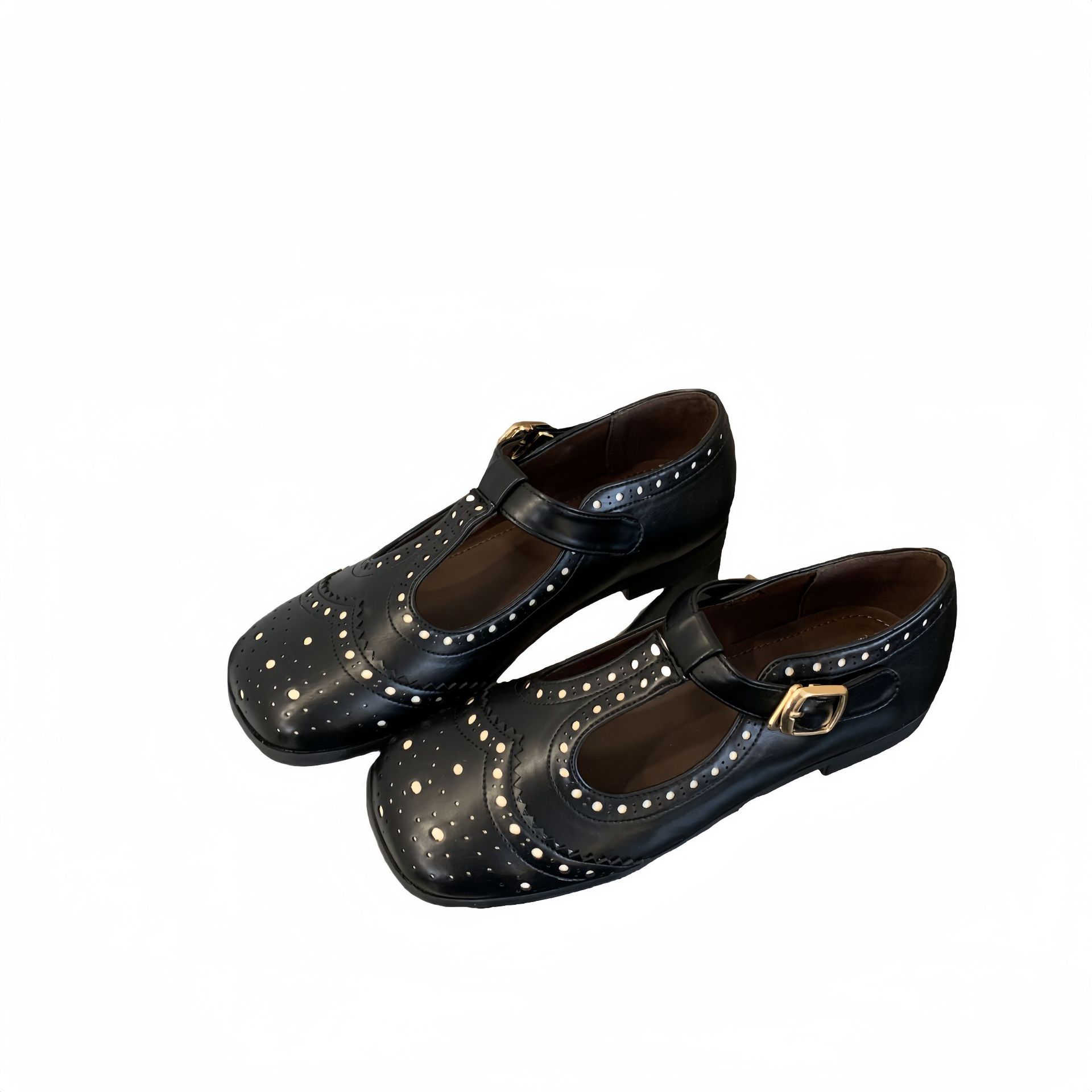 

Женские туфли Мэри Джейн в стиле ретро с резными узорами Blok Oxford, туфли-лоферы с квадратным носком и плоской подошвой, кожаные туфли JK small 35 чёрный