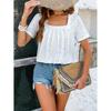 Ladies Temperament Casual Solid Color Square Neck Hollow Short Sleeved T-shirt Top
