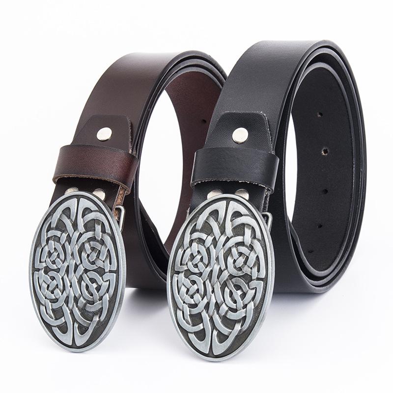Stylish Men's Retro Full Grain Cowhide Belt with Smooth Buckle