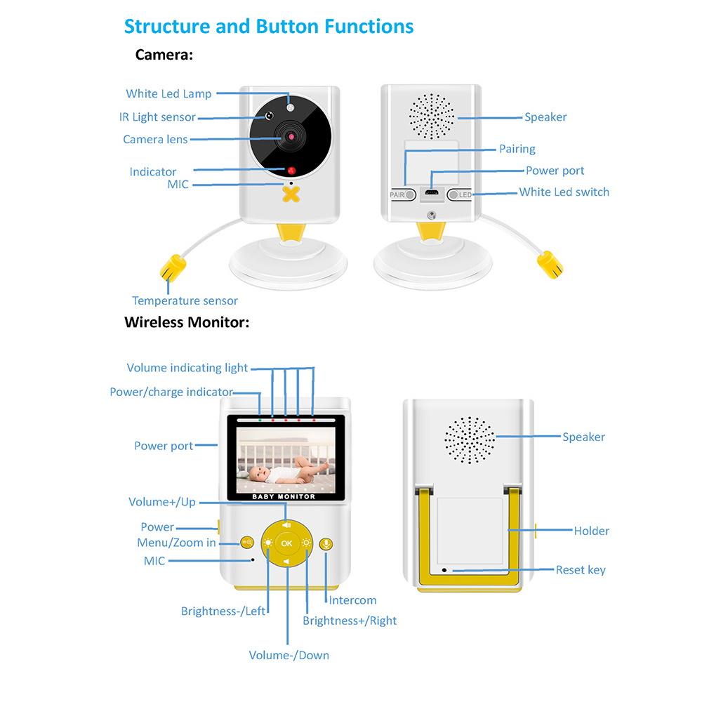 2.4Inch Wireless Intercom Night Video Baby Monitor Music Display Babysitter Baby CameraA
