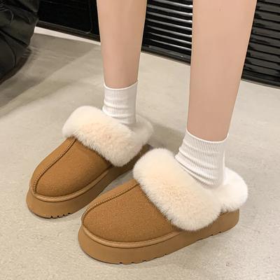 2024 Brand Women's Shoes Baotou Women's Slippers Fashion Short Plush Daily Slippers Women Winter Keep Warm Solid Flat Slippers